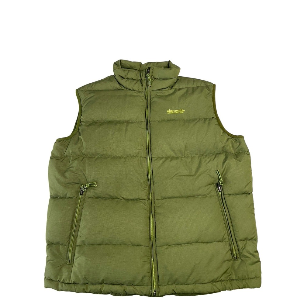 VTG Abercrombie & Fitch Down Puffer Vest Mens Large Green Quilted Adirondack Y2K